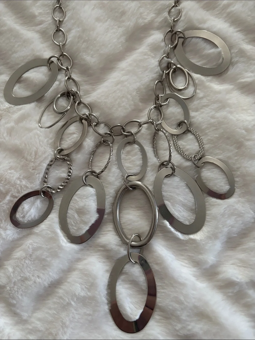 Silver Oval-Link Statement Necklace - Unbranded